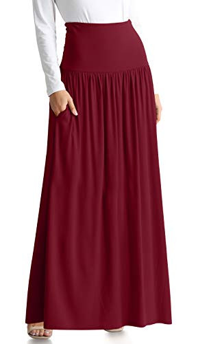Burgundy Skirts for Women Ankle Length Skirt Casual Long Skirt High Waisted Maxi Skirt Reg and Plus Size Skirt Long Skirt (Size Small, Burgundy) | Amazon (US)