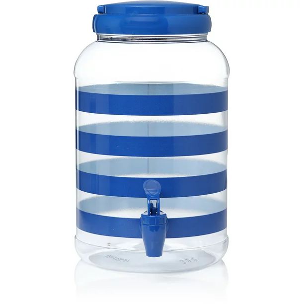 Mainstays Clear Plastic Sun Tea Jar Beverage Dispenser Striped Blue Cabana- 1.2 gal | Walmart (US)