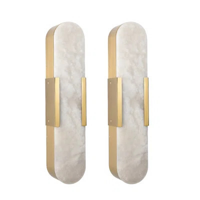 19.7" Natural Marble Wall Sconce, Gold Sconces Set Of Two, Indoor Modern Bathroom Sconces Wall Lighting For Living Room, Bedroom, Hallway, Stairs | Wayfair North America