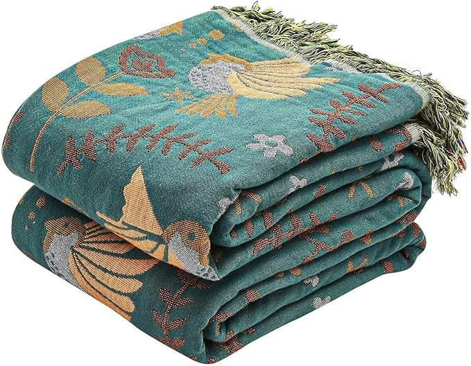 XIBLC Boho Throw Blanket, 100% Cotton Ultra Soft Luxury Throw Rustic Quilt, 50"x60" Floral Printe... | Amazon (US)