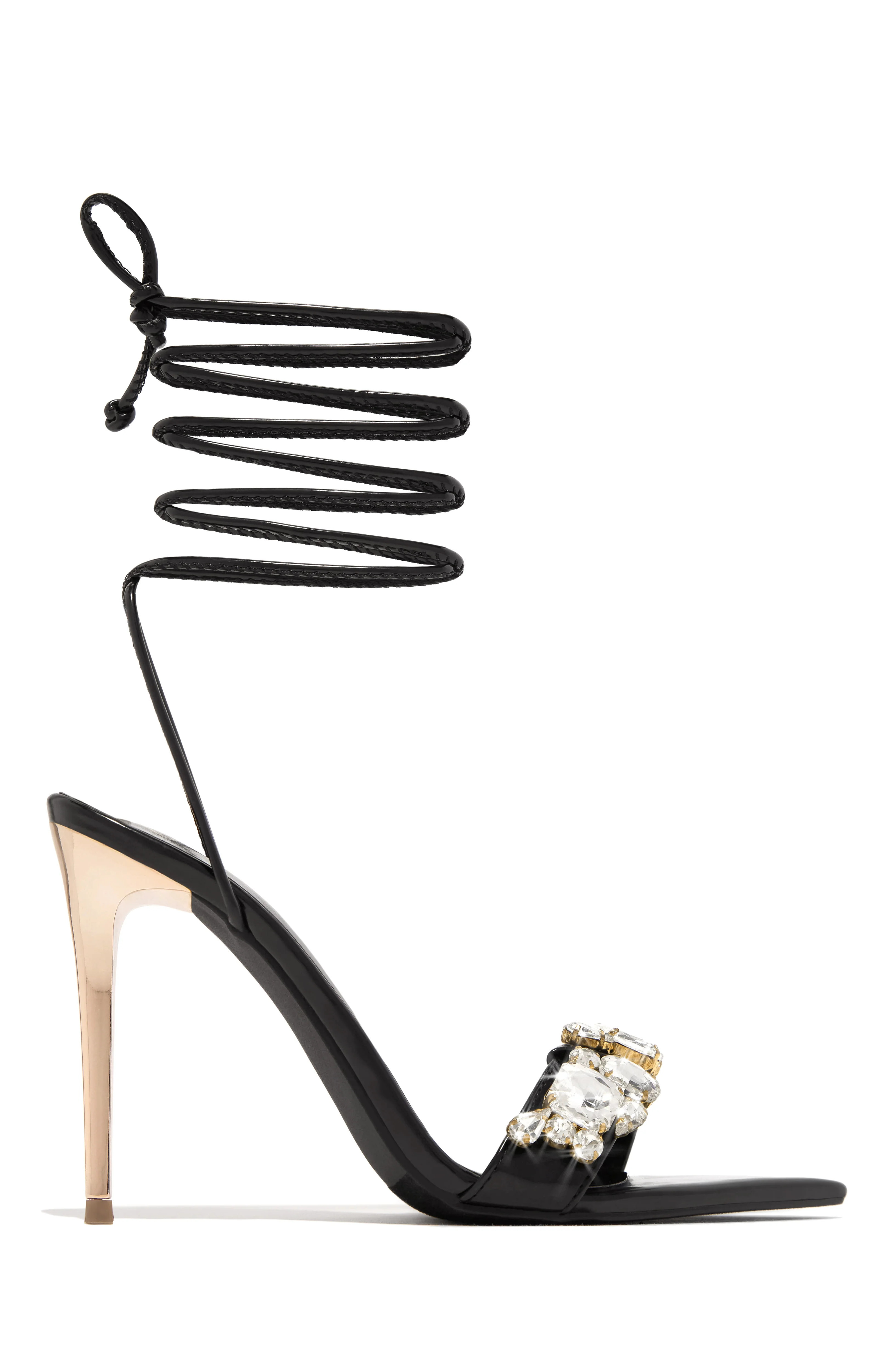 Love & Affection Embellished Lace Up High Heels - Black 5.5 / Black | MISS LOLA