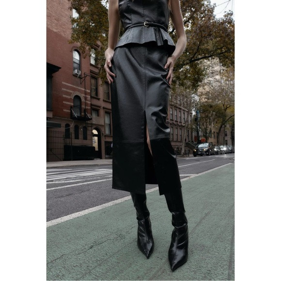 Zara FAUX LEATHER MIDI SKIRT | Poshmark