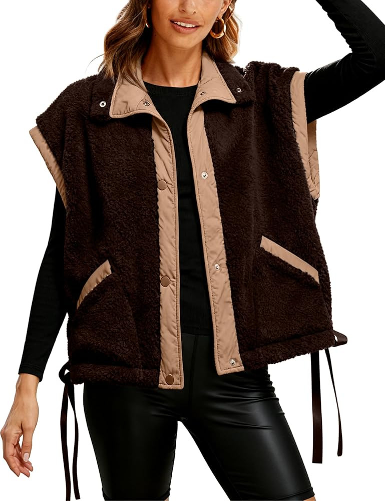 Athlisan Womens Fleece Vest Casual Sleeveless Button Down Sherpa Jacket Outerwear with Pockets | Amazon (US)