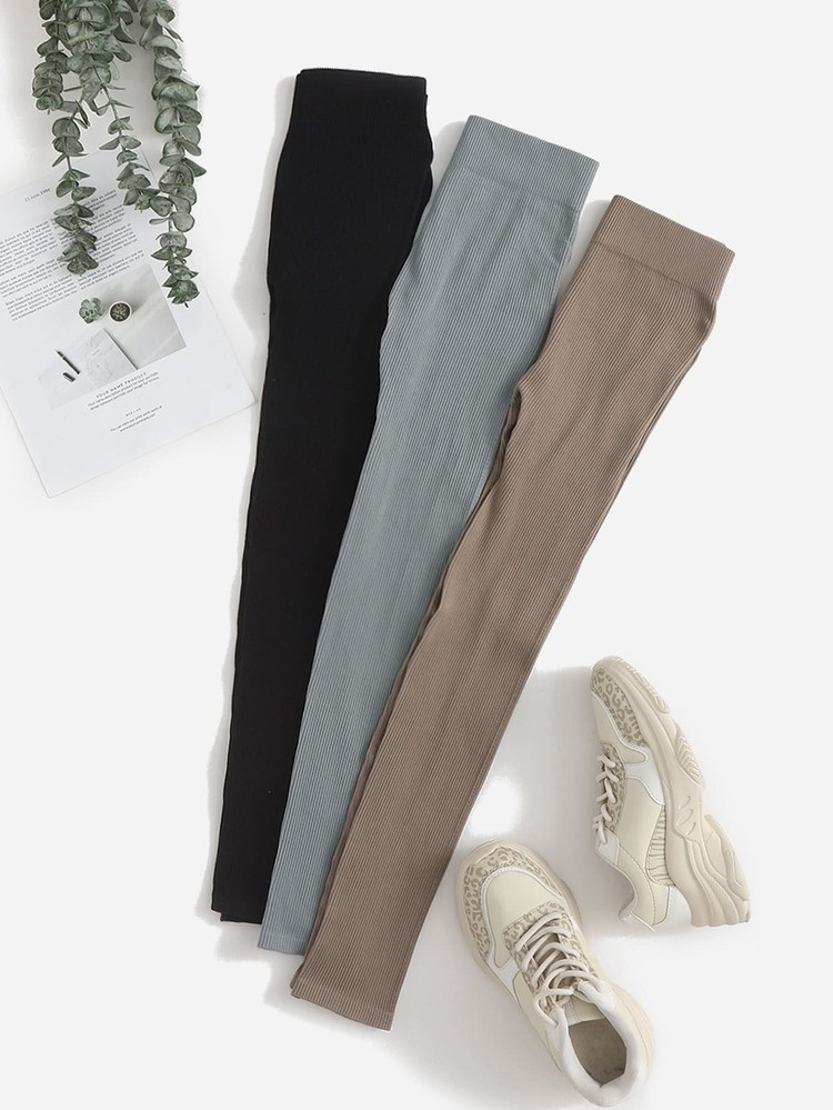3pcs High Stretch Rib Knit Sports Leggings | SHEIN
