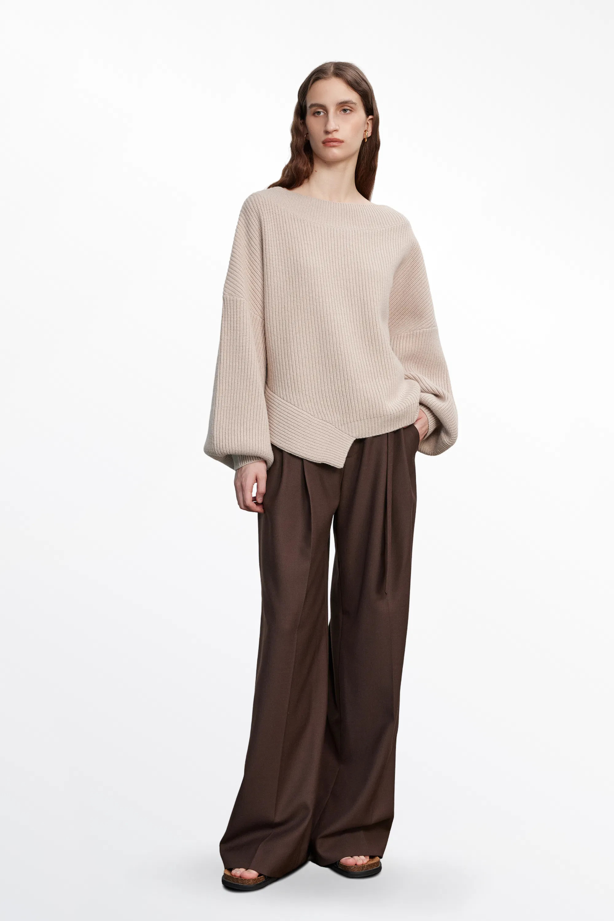 Sonia Asymmetrical Hem Sweater in Merino Wool Knit | Fabrique
