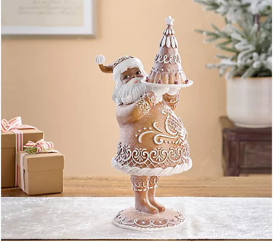 17" Baking Gingerbread Lace Santa Figure by Valerie - QVC.com | QVC