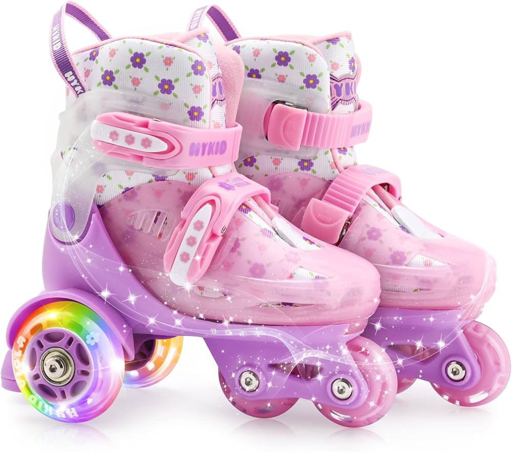 HYKID Toddler Roller Skates, 4 Adjustable Sizes, Fun Illuminating, Safety Three-Point Type, Breat... | Amazon (US)