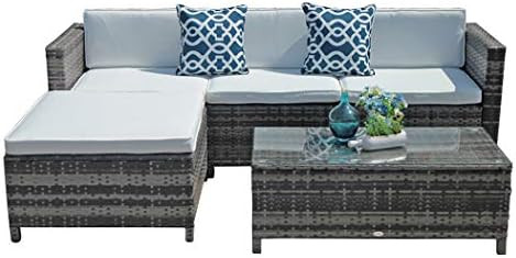 Super Patio Outdoor Patio Furniture Set, 5pc PE Wicker Rattan Sectional Furniture Set with Cream ... | Amazon (US)