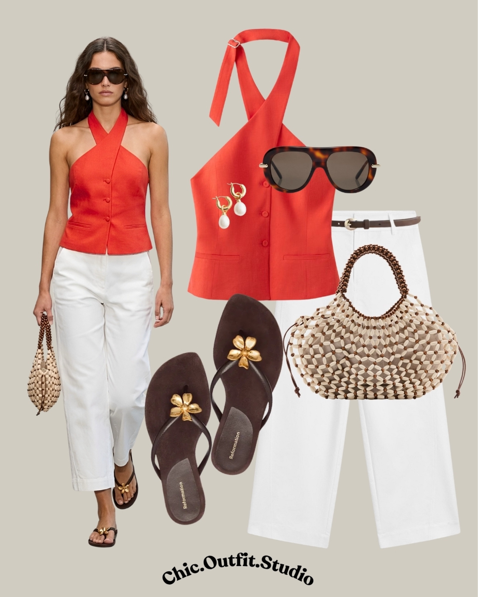 Red Halter Top & White Jeans

💫A vibrant red halter top styled with white trousers creates a bold but elegant summer statement outfit. The warm brown sandals and woven bag soften the strong color contrast while keeping the look sophisticated and wearable. 
💫Ideal for summer dinners, rooftop drinks, vacation nights, seaside restaurants, date nights, or stylish evenings in the city.
💫Tags: red halter top outfit, white jeans summer look, chic vacation outfit women, elegant summer dinner outfit, classy summer outfit, bold feminine style, European chic summer fashion, woven bag outfit, elevated resort wear, summer night outfit women, effortless stylish look, modern feminine outfit



#LTKshoes #LTKbag #LTKsummer