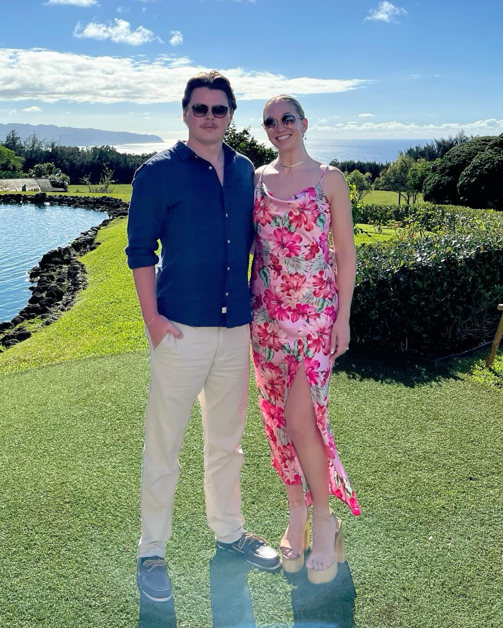 Sharing my husband and I’s outfits from our friend’s wedding in Hawaii! These were the perfect wedding guest outfits and would work well for spring weddings, summer weddings, or tropical weddings! 

Men’s wedding guest outfit: 
Marine Layer button down shirt
Marine Layer white pants
Sperry brown loafers
Marine Layer wayfarer black sunglasses

Woman’s wedding guest outfit:
Floral cowl neck dress from Paper Heart (found at TJ maxx!!)
Steve Madden wooden block platform heels
Ray Ban brown and gold sunglasses 

Also sharing some pink and floral dresses below that are similar to my dress, since it is not available online 💞

#LTKtravel #LTKwedding #LTKmens