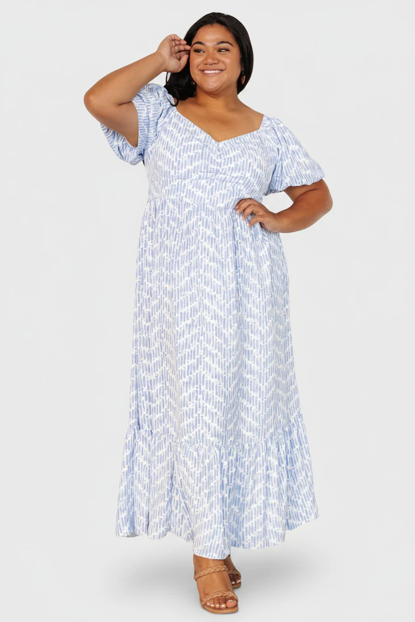 Durban Maxi Dress — Dusty Blue Geometric Print | Baltic Born | Baltic Born