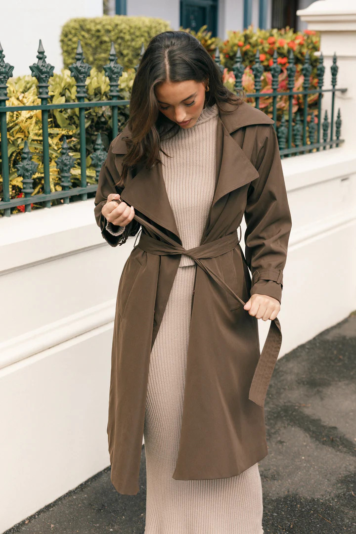 Billy Button Front Trench Coat  - Chocolate Brown | Petal & Pup (AU)