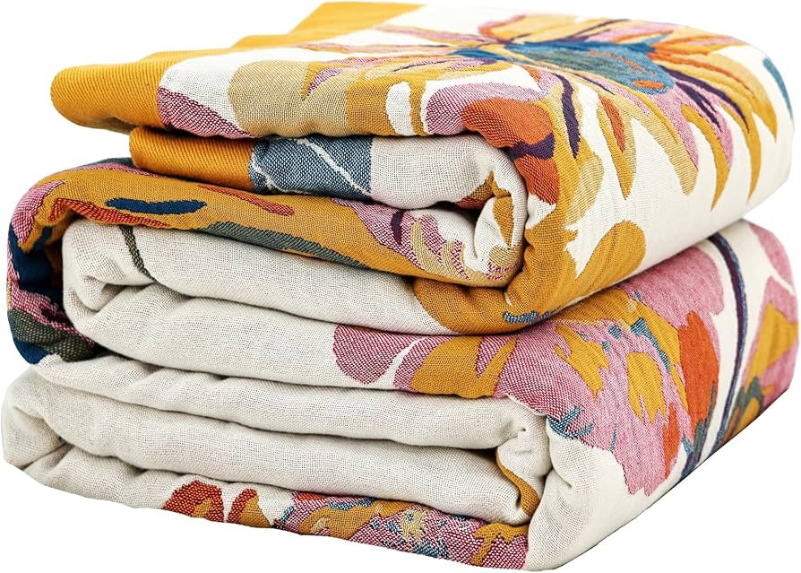 VANJOROY Boho Large Throw Blanket for Bed Couch, 100% Organic Cotton Soft Queen Throw-Floral Butt... | Amazon (US)