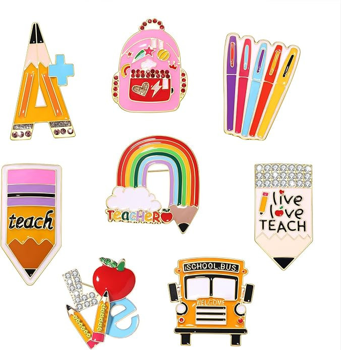 Back to School Brooches Enamel Teacher Brooch Pins Cute Lapel Pin Set Rainbow Pencil Schoolbag Br... | Amazon (US)