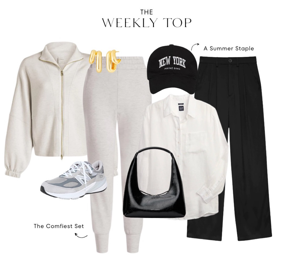 My Weekly Top items:
This @varley set is described as double soft and it is in fact, the softest material. Runs on the larger side. I take a 36 in the anine bing pants and a small in GAP.  

weekly top l weekly items l comfy l set l outfit set l earrings l sneakers l black purse