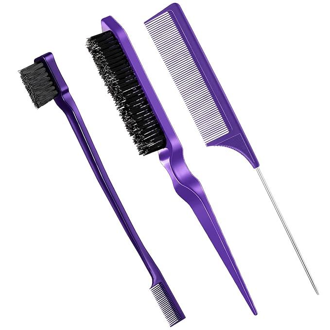 3 Pcs Teasing Brush Set Edge Brush and Comb Bristle Hair Brush Teasing Comb Grooming Combs Sturdy... | Amazon (US)