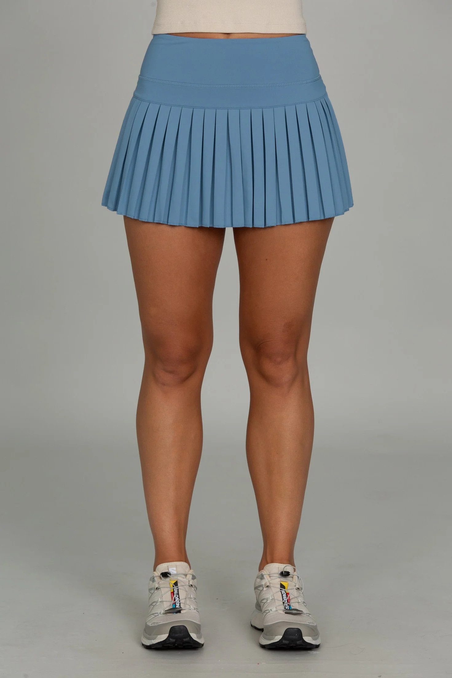 Stonewash Blue Pleated Tennis Skirt | Gold Hinge