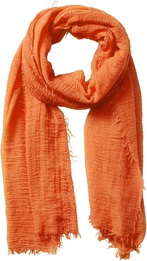 Summer Cotton Blend Crinkle Vintage Soft Scarf with Fringed Edges 35" × 70" | Amazon (US)