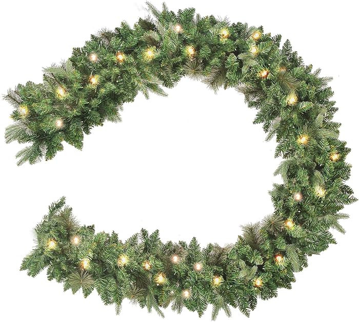 9 FT Lighted Christmas Garland, Pre-lit Christmas Garland with 50 Warm Lights, Artificial Garland... | Amazon (US)