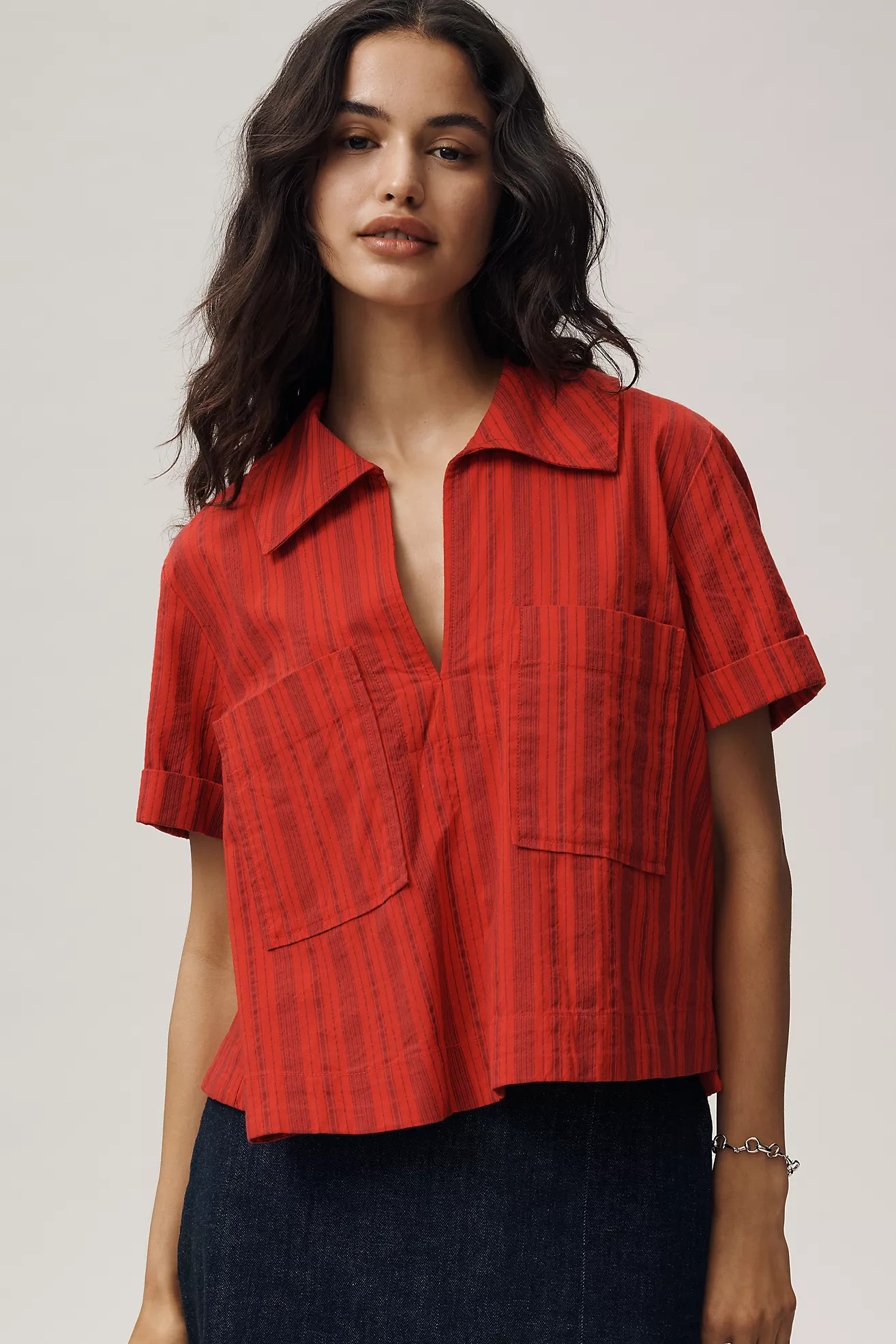 Maeve Short-Sleeve Swing Buttondown Top | Anthropologie (US)