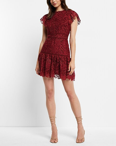 Lace Flutter Sleeve Mini Dress | Express
