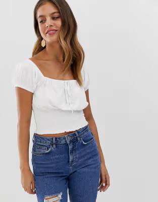 New Look square neck top in white | ASOS US