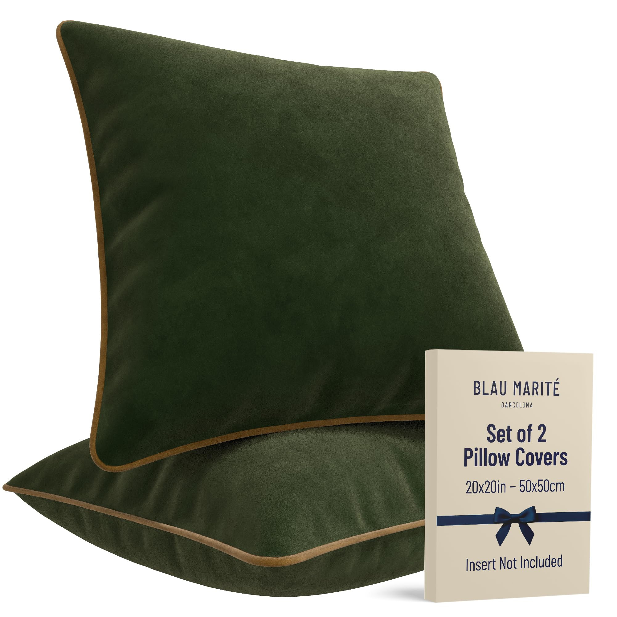 2 Pack Velvet Decorative Throw Pillow Covers, 20"x20", Green and Camel, Solid, Modern, Contrast P... | Amazon (US)