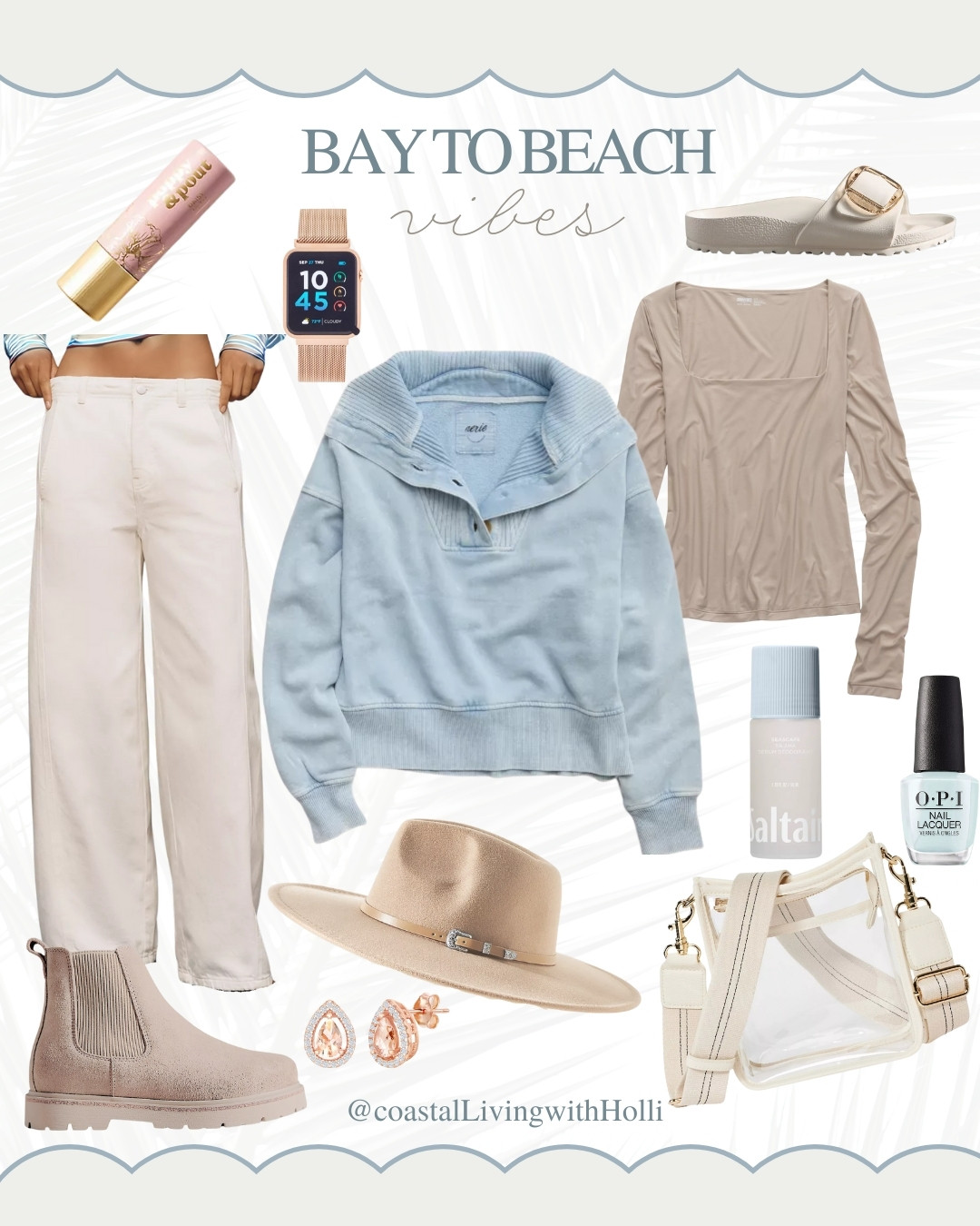 Coastal Cowgirl meets Bay to Beach 🤍🌊🤠
Think sandy neutrals, airy layers, and a pop of coastal blue—easy pieces that move from shoreline strolls to sunset sips.
From wide-leg comfort to suede boots and a clear crossbody, this is light, laid-back luxury with a cowgirl twist.

#LTKstyletip #LTKfall #LTKcoastalcowgirl #NeutralStyle #BayToBeach #LTKcapsule #LightAndAiry #CoastalStyle #EffortlessOutfits #LTKedit 

 #LTKFindsUnder50 #LTKFindsUnder100 #LTKShoeCrush