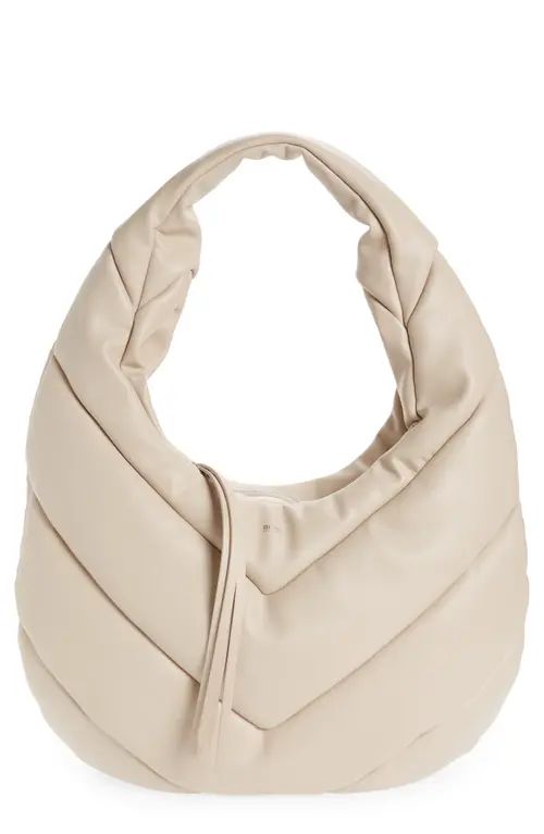 HUGO BOSS Doreen Quilted Faux Leather Hobo Bag in Off White at Nordstrom | Nordstrom