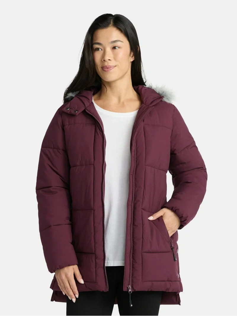 Big Chill Women's Wide Quilted Puffer Coat with Faux Fur Trim Hood, Sizes S-XL | Walmart (US)