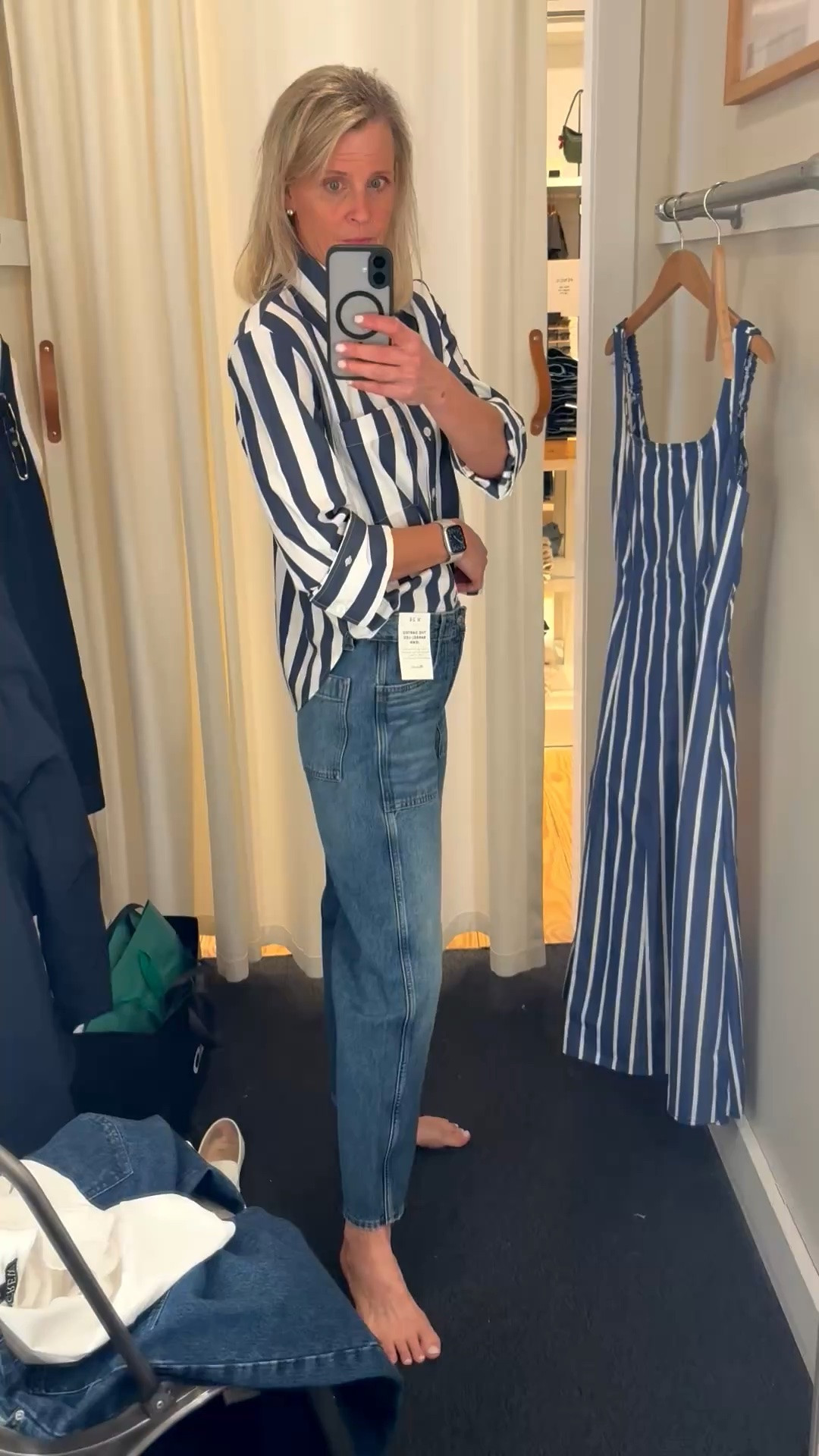 100% cotton classic button up with bold stripe. Must have darted barrel. Love the pocket detail. 
Don’t forget to use LTK20 when shopping in the LtK app to save 20%

#LTKxMadewell #LTKootd #LTKOver40
