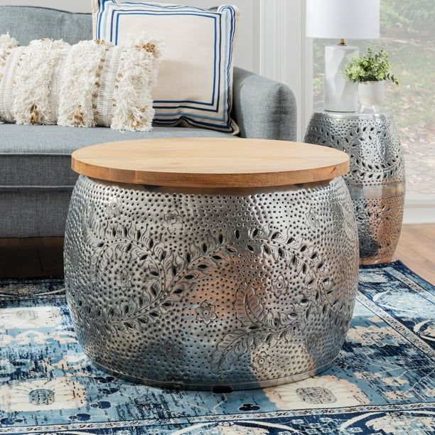 Powell Bellezza Drum Accent Table with Storage, Large, Silver | Walmart (US)