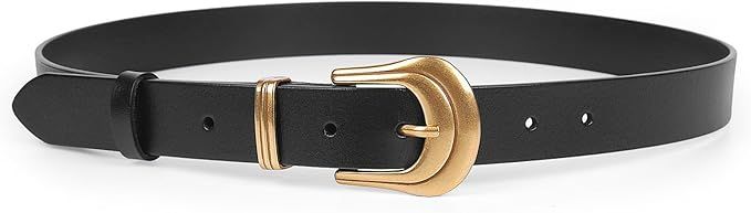 Gesranxs Women's Belt Black Belt with Gold Buckle Western Belts for Women Black Leather Belt Retr... | Amazon (US)