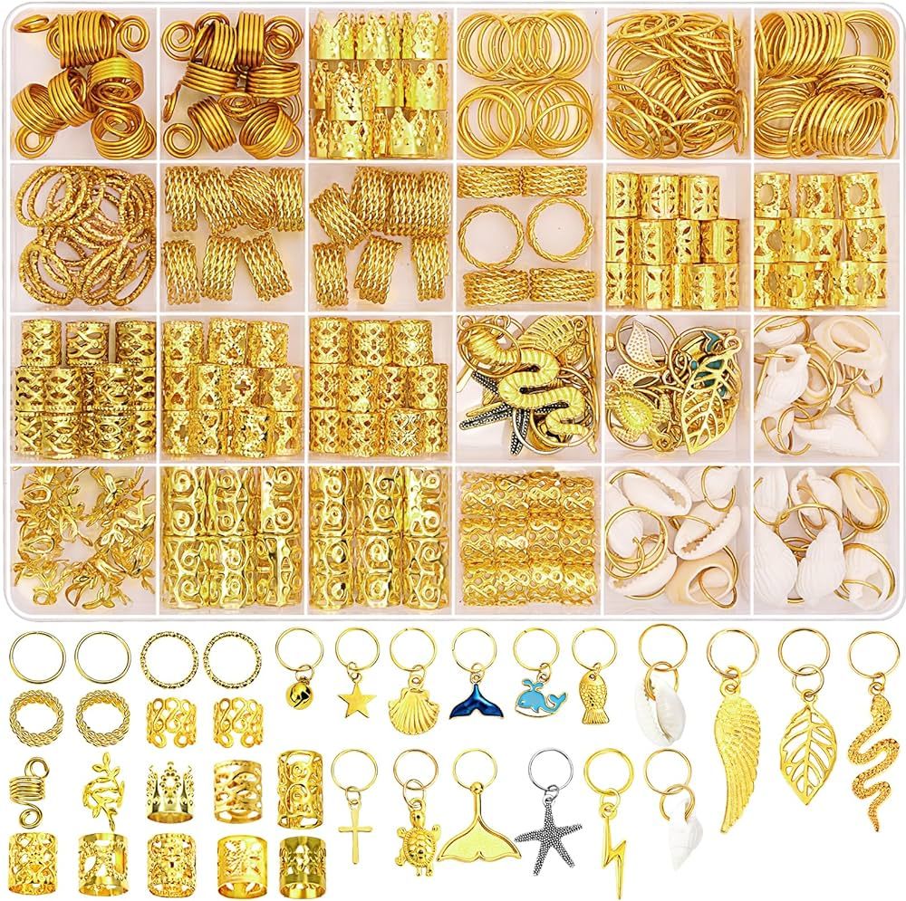 314 Pcs Hair Jewelry for Women Loc Jewelry for Hair Dreadlocks, Aluminum Gold Hair Jewelry for Br... | Amazon (US)
