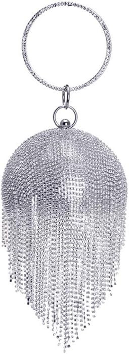 UMREN Women Round Ball Crystal Evening Clutch Purse Tassel Wedding Party Hand Bags | Amazon (US)