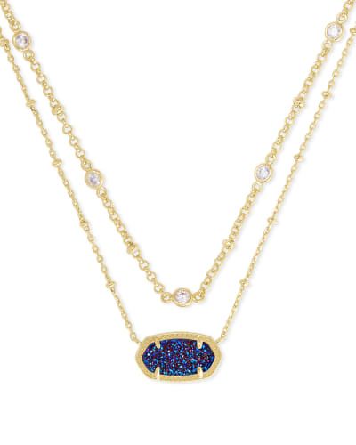 Elisa Gold Multi Strand Necklace in Indigo Blue Drusy | Kendra Scott