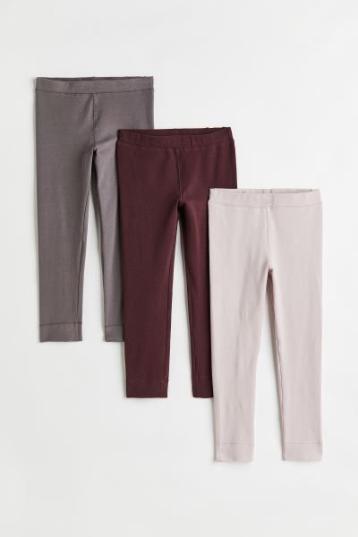 3-pack Cotton Leggings - Taupe/plum/light pink - Kids | H&M US | H&M (US + CA)