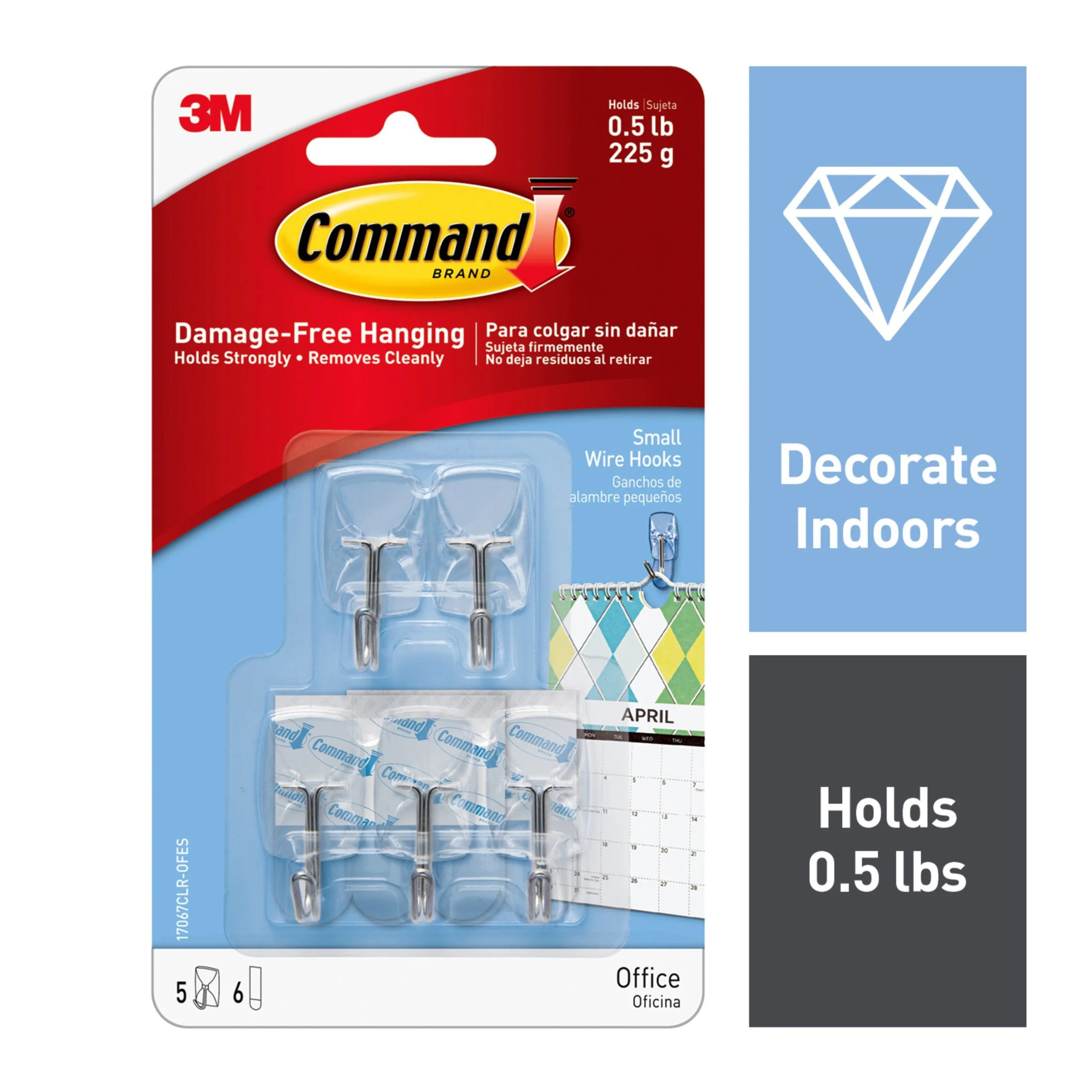 Command Small Wire Toggle Hooks, Clear, Damage Free Decorating, Five Hooks | Walmart (US)