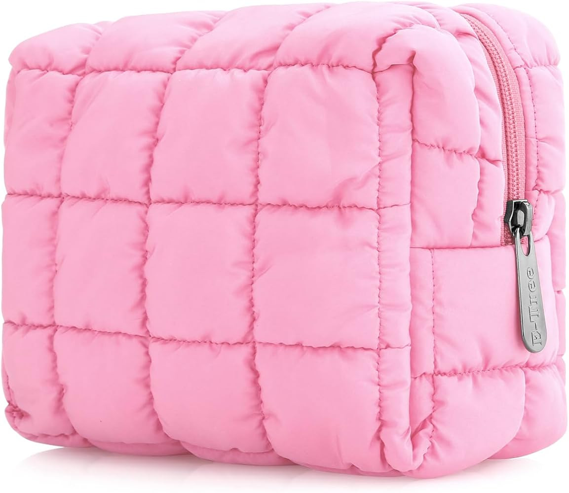 E-Tree Cute Makeup Bag,Quilted Cosmetic Bag for Women,Make up Pouch for Purse,Toiletry Zipper Pou... | Amazon (US)