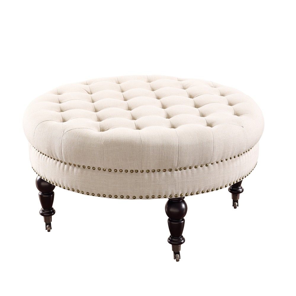 Isabelle Round Tufted Ottoman, Natural | Target