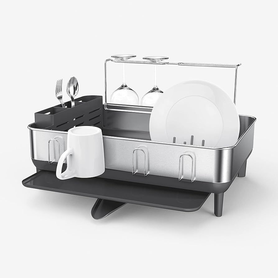 Simplehuman Kitchen Dish Drying Rack with Swivel Spout, Fingerprint-Proof Stainless Steel Frame, ... | Amazon (US)