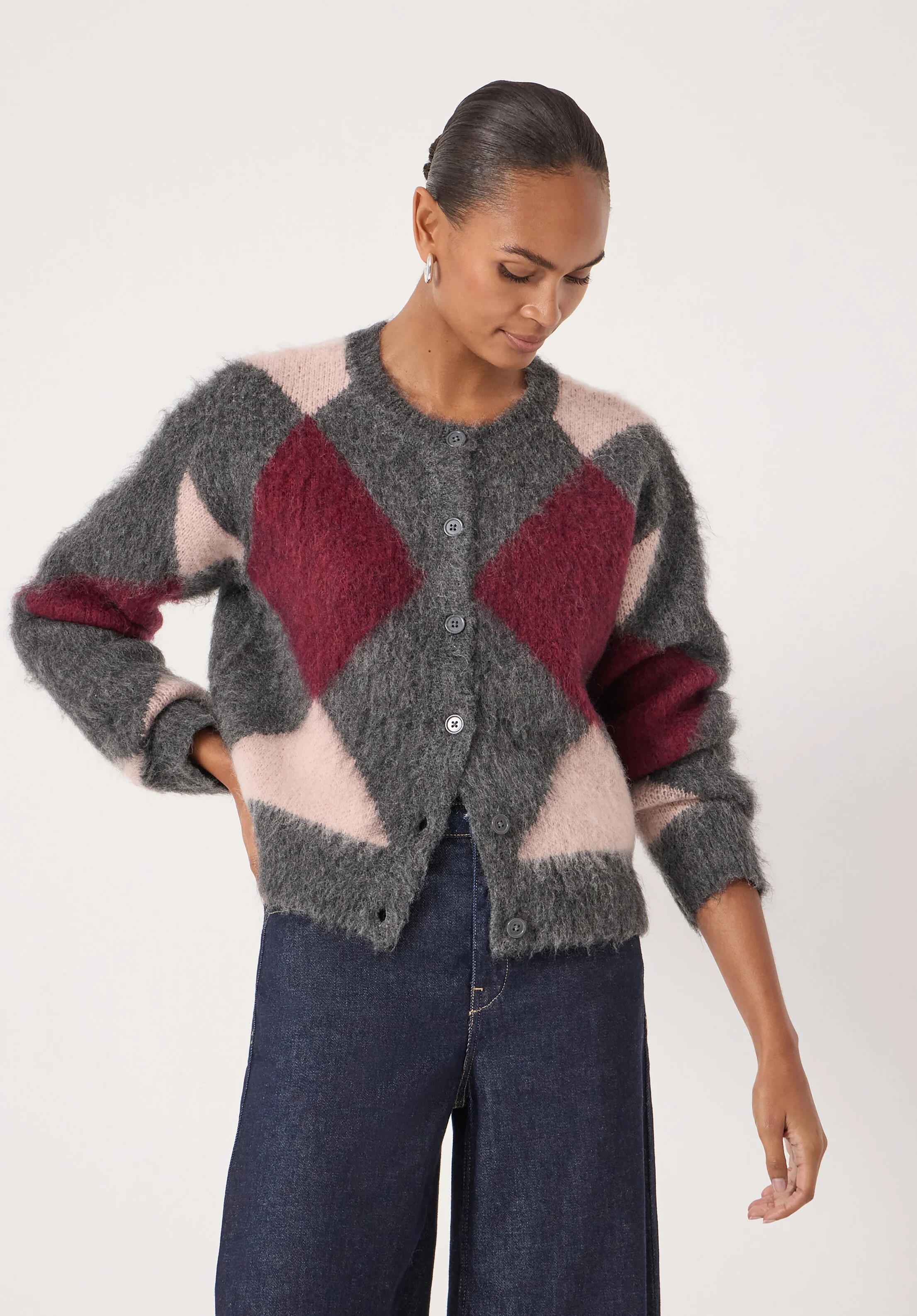 Brushed Argyle Alpaca Blend Cardigan | Hush UK