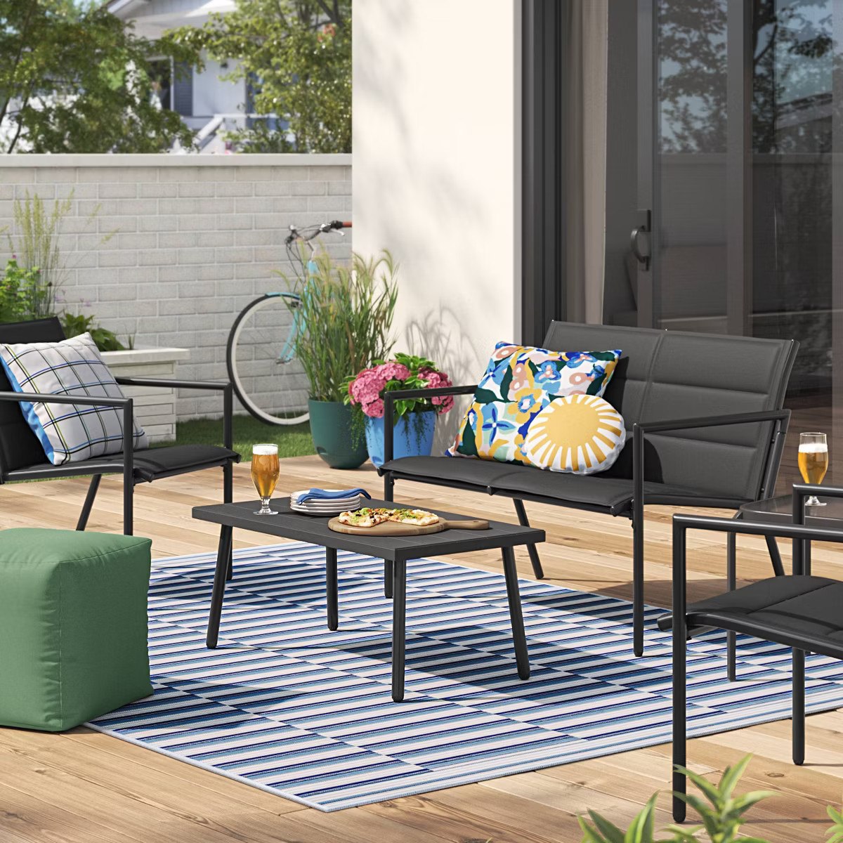 4pc Padded Sling Patio Conversation Set Black - Room Essentials™ | Target