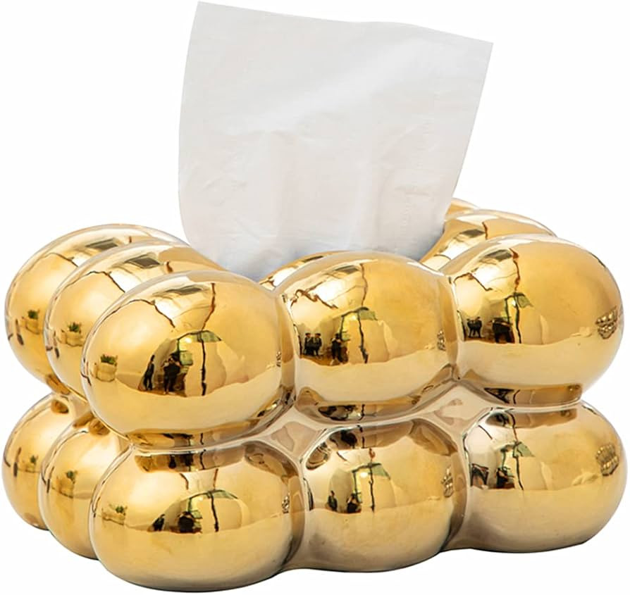 Ceramic Tissue Box Gold, Vase Bathroom Vanity Top Ceramic Abstract Home Decor Shelf, Silver, Whit... | Amazon (US)