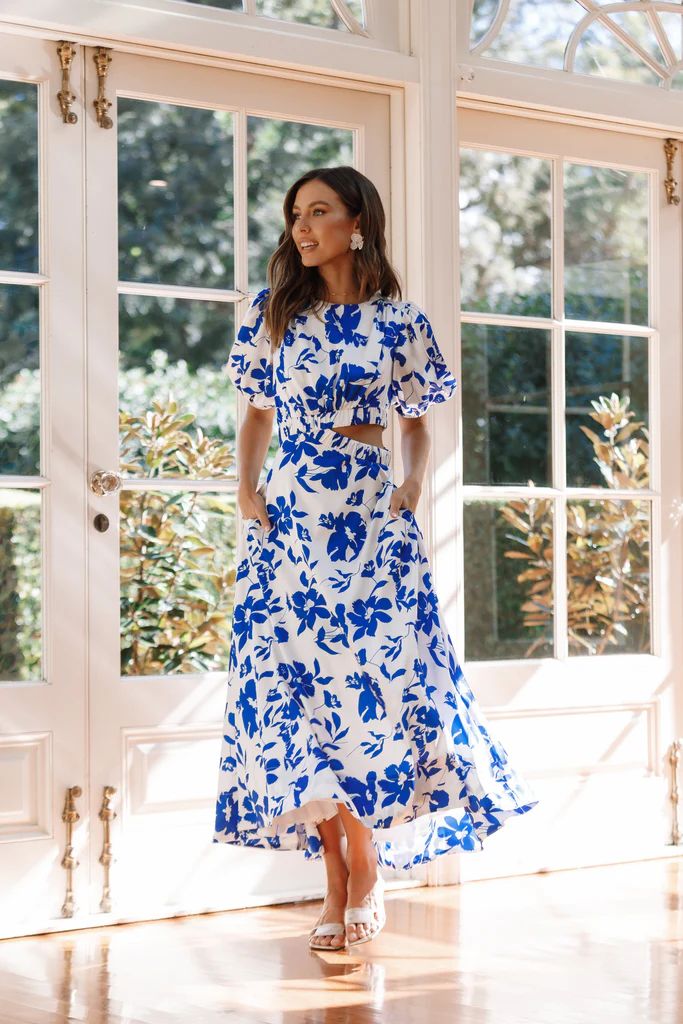 Aminah Puff Sleeve Dress - Blue Floral | Petal & Pup (US)