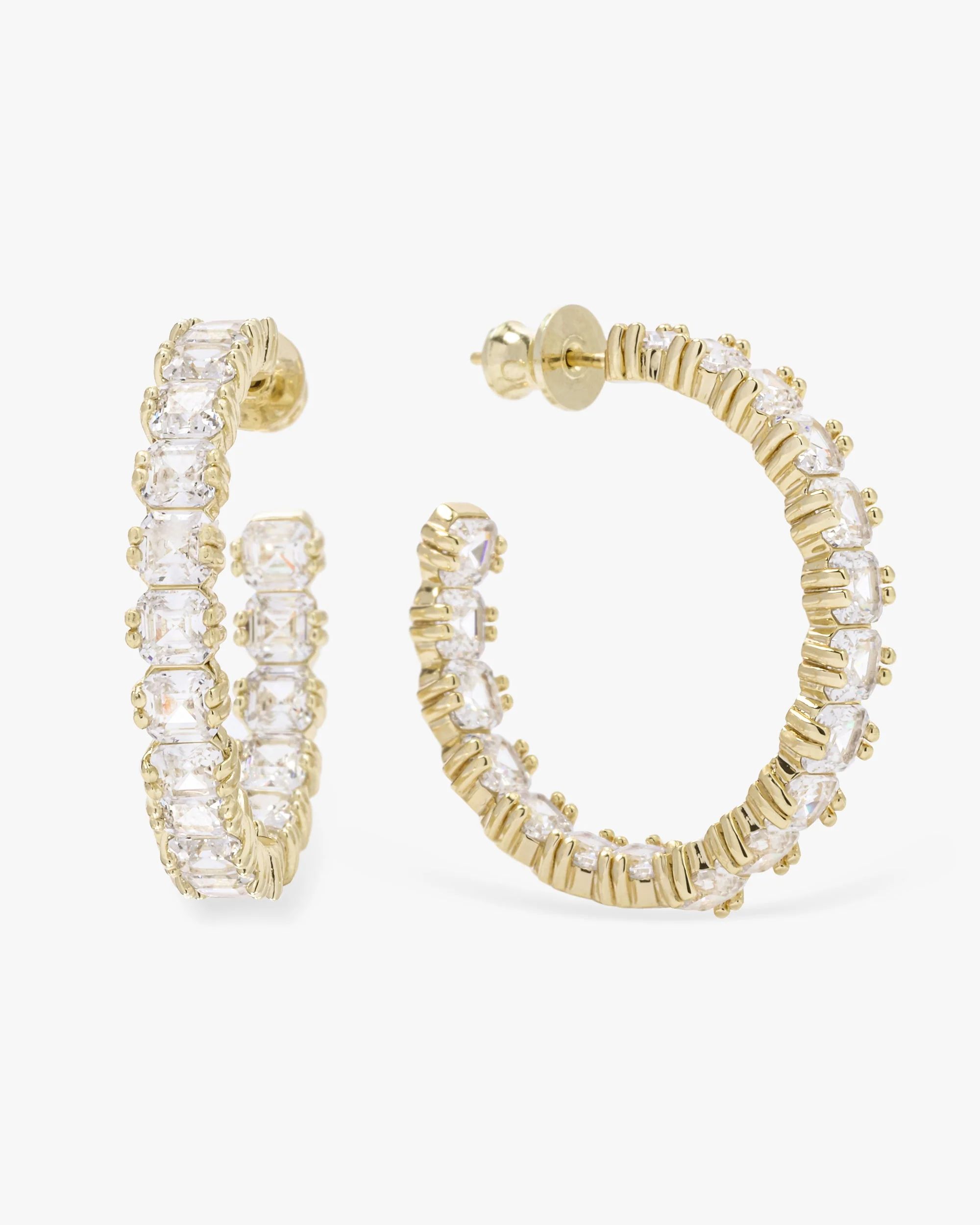 The Queens Hoops 1.25" - Gold|White Diamondettes | Melinda Maria