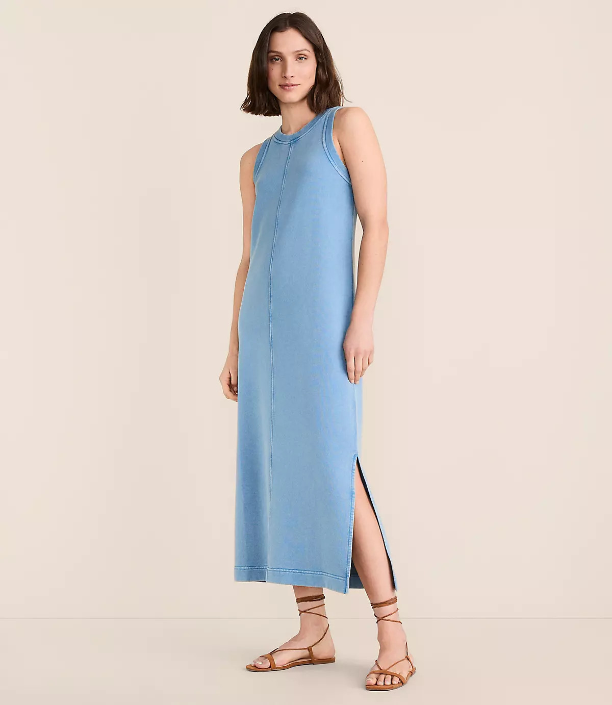Lou & Grey Denim Washed Terrysoft Tank Midi Pocket Dress | LOFT