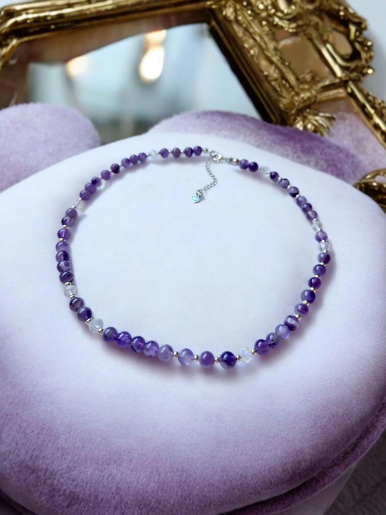 Gemstone necklace with amethyst beads and glass beads with rainbow shimmer | Etsy (Global)