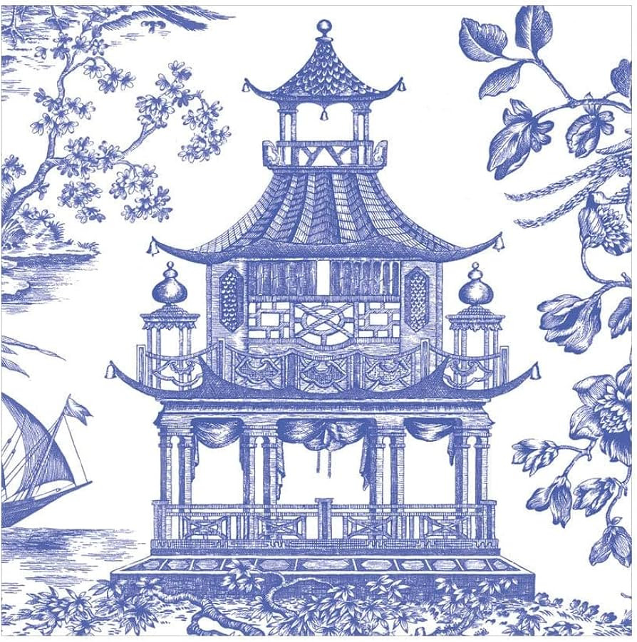 Caspari Chinoiserie Toile Pagoda Luncheon Napkins in Blue- 20 Per Package | Amazon (US)