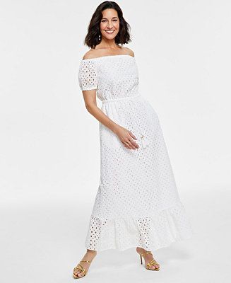 I.N.C. International Concepts Women's Off-The-Shoulder Eyelet Maxi Dress, Created for Macy's - Ma... | Macy's